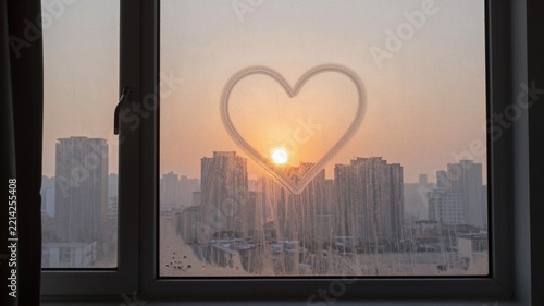 Bedroom Window Sunrise Heart Over Quiet City