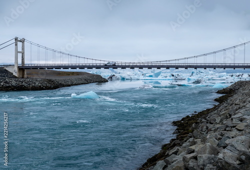 Suspension Bridge Over Jokulsarlon Glacier Lagoon Channel