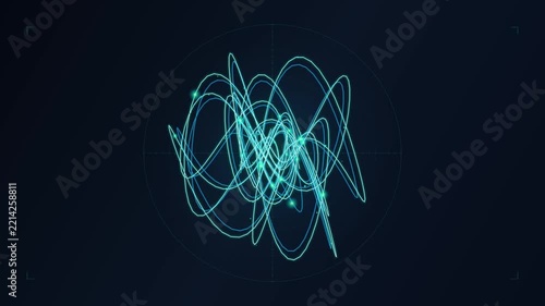 Glowing cyan energy lines forming abstract loops inside radar HUD interface