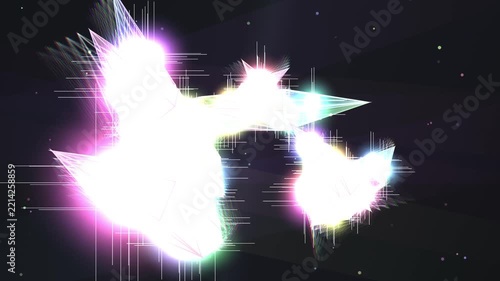 Abstract Glowing Geometric Shapes Moving in Dark Digital Space