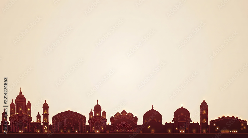 Fototapeta premium Durga Puja Pandal Silhouette Banner for Festive Celebration.