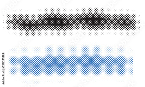 Halftone wave brush strokes, abstract dot pattern texture set