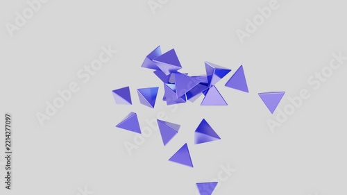3D Blue Crystal Assembling from Floating Pyramids on Black Background