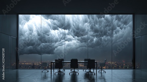 Dramatic Cloudy Weather View from Modern Office Interior