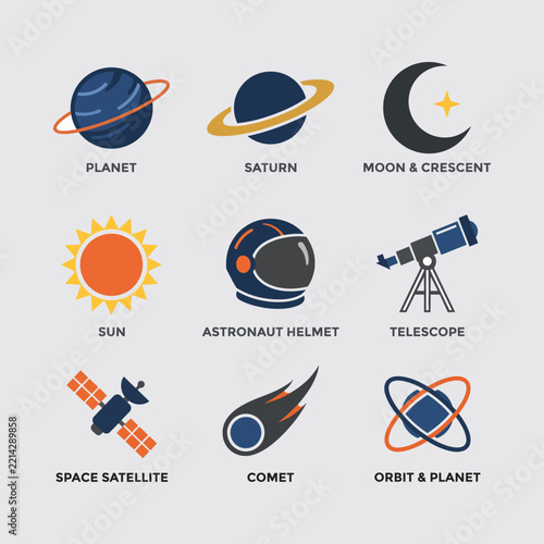 Astronomy and solar system space icon set