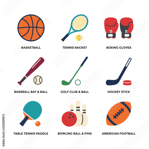 Professional sports equipment icons collection