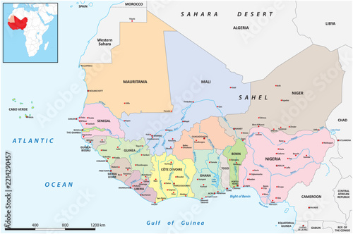 Map of the western states of the African continent