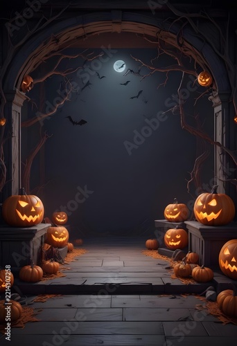 Spooky Gothic Crypt Entrance in a Foggy Halloween Graveyard