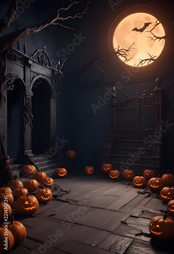 Spooky Gothic Crypt Entrance in a Foggy Halloween Graveyard