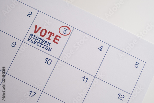 Vote Midterm Election Date on Calendar. Vote 2026. US flag. November 3. Election in United States
