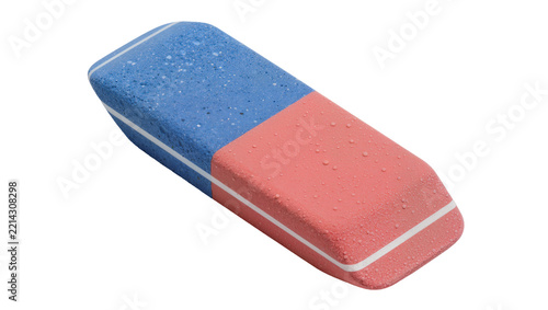 Dual-colored rubber eraser with white stripes, isolated on transparent background