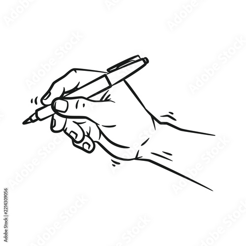 Hand holding pen writing line art Illustration