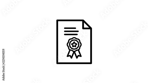 Certificate document icon with black lines and star seal for education