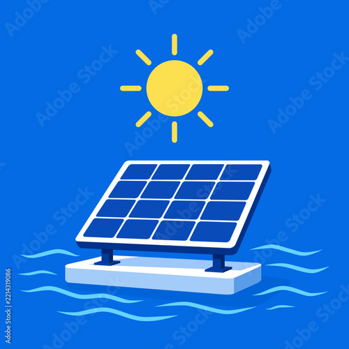 Solar panel on water under sun