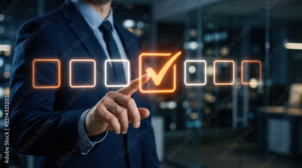 Obraz premium Businessman selecting option on digital touchscreen for app and web