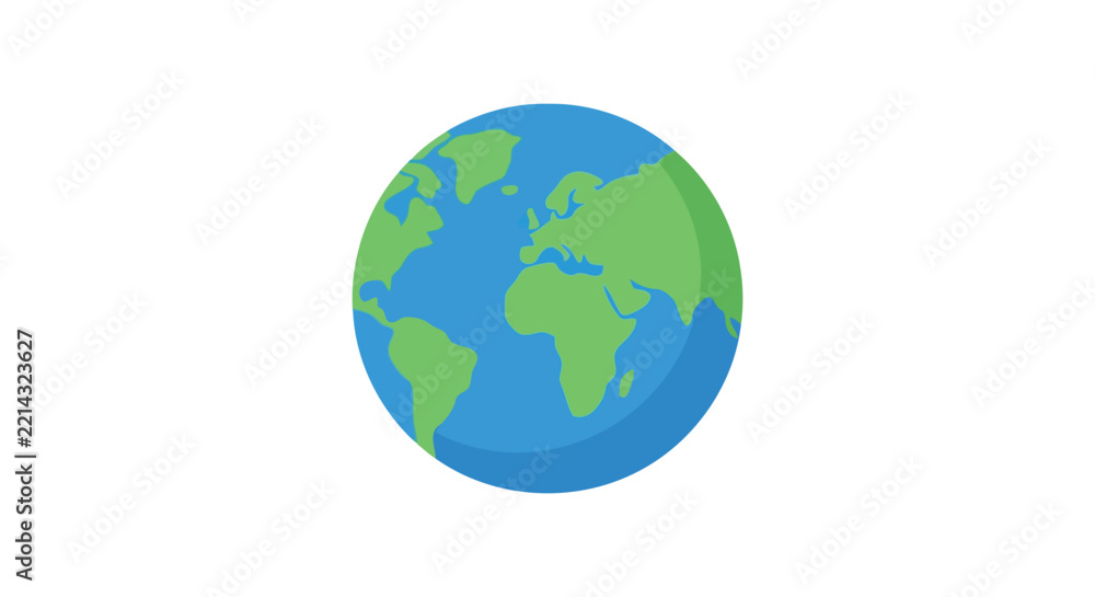 Obraz premium Stylized globe illustration with blue oceans and green landmasses on a white background