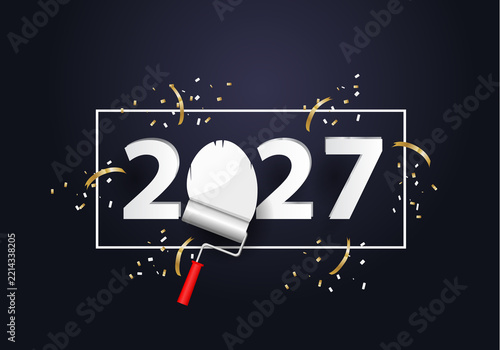 happy new year 2027. 2027 with roller paint brush for wall. Wall painting concept.

