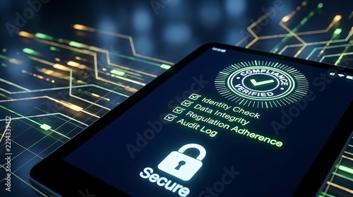 Compliance Verified and Data Security Concept on Tablet