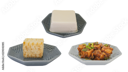 豆腐料理3種セット 冷ややっこ・厚揚げ・麻婆豆腐 背景透過 マクロ撮影