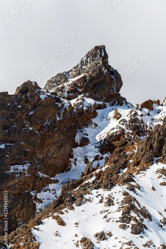 Snow Covered Rocky Mountain Peak Under Clear Sky