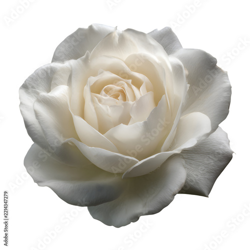 Pure white rose blossom with soft petals, elegant ivory flower head for wedding decor, romantic floral symbol of purity isolated on Transparent Background