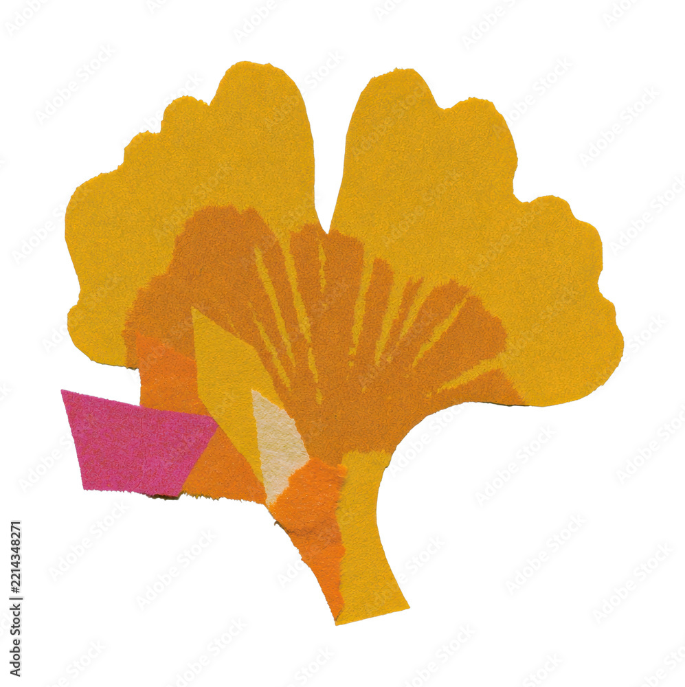 Naklejka premium PNG Colorful abstract ginkgo leaf collage on blue background