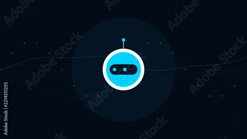 Artificial Intelligence Chatbot Interface with Floating Speech Bubble and Data Waves