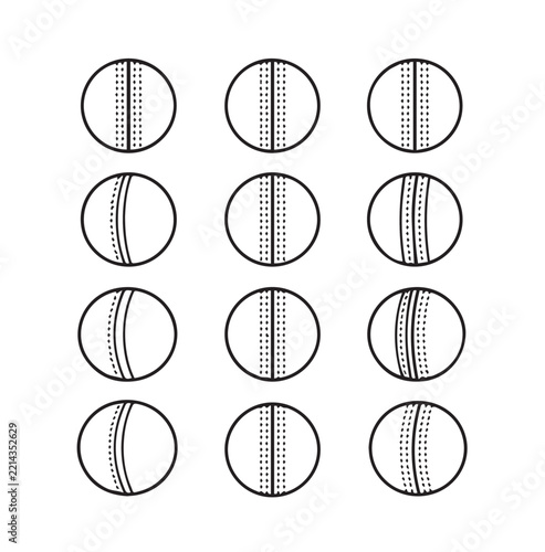 Cricket balls in a grid pattern showing seam variations with clean lines on a white background