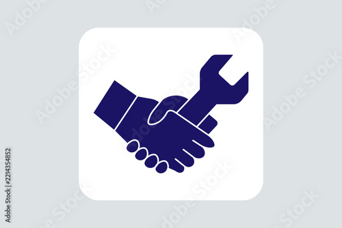 The image depicts a clean, modern icon representing technical support, service partnership, agreement, or maintenance collaboration.