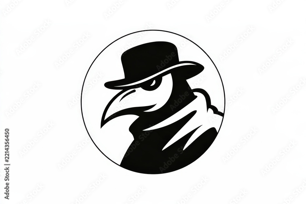 Fototapeta premium Stylized plague doctor icon in bold black and white