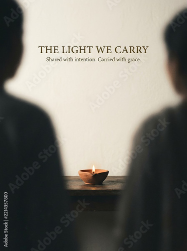 Two silhouettes sharing diya light in intimate indoor setting with
