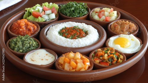 Assorted dishes served on a large platter.
