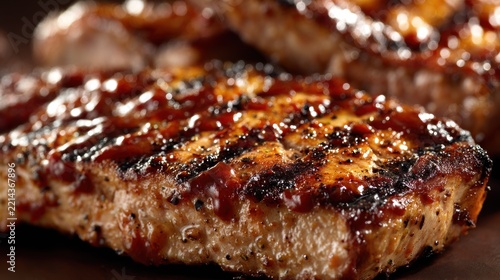 Close-up view of grilled barbecue pork tenderloin.
