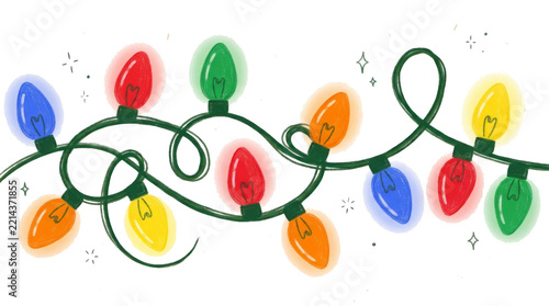 Colorful String Of Holiday Decorative Light Bulbs.