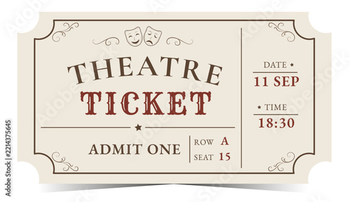 Vintage theater ticket template. Vector illustration
