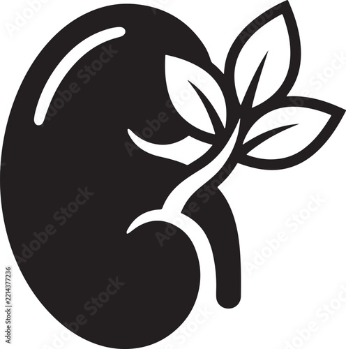Renal organ symbol with growing plant leaves kidney health plant growth leaf icon internal organ body part green health medicine wellness nephrology healthcare treatment