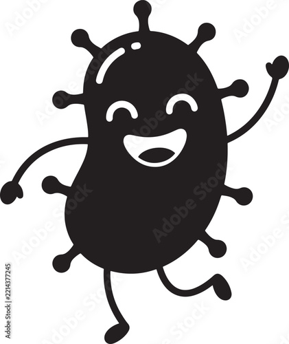 Happy cartoon virus character with spikes science education biology class science mascot cute virus microbe character germ icon medical illustration cell structure bacteria