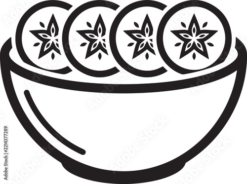Bowl of sliced star fruit icon isolated on white background with tropical fruit salad food icon vegetarian food vegan diet raw food refreshing snack organic food vitamin