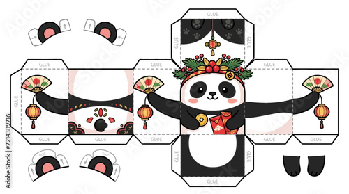Cute Panda Holiday Pop Up Card.
