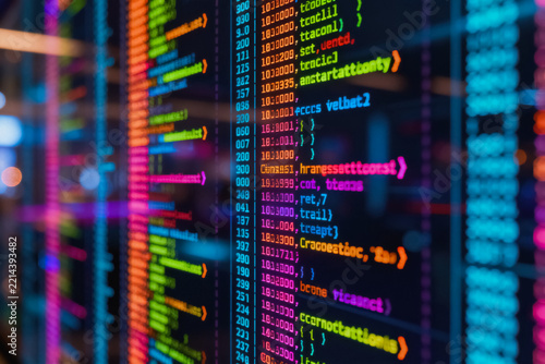 Obraz w ramie Colorful syntax-highlighted programming code displayed on a digital screen, representing software development and coding work.