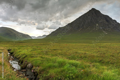 Stob Dearg peak of Buachaille Etive Mòr Highlands of Scotland, United Kingdom after sunset