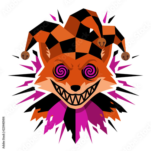 Deranged Harlequin Jester Fox Flat Vector Icon