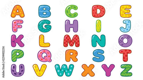 A to Z Cute Colorful Cartoon Alphabet Vector Silhouette