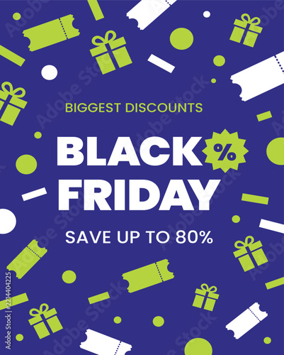 Black Friday Sale Poster Vector Design Save Up To 80 Percent With Gift Boxes and Coupons