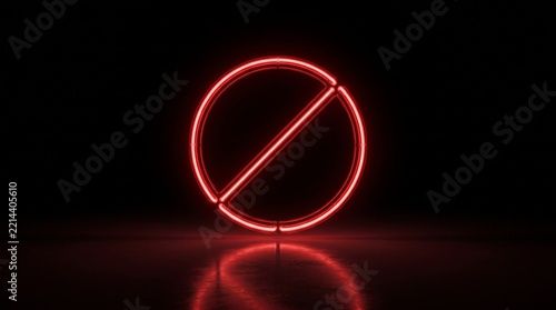 Neon prohibition sign glowing red against a dark background, representing a ban or restriction