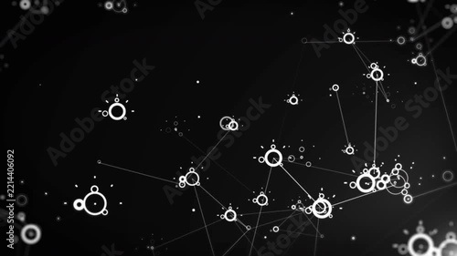 Digital Cyberspace Data Transfer Motion Graphic with Connected White Circular Nodes and Geometric Lines. Futuristic Artificial Intelligence, Cyber Security, and Infrastructure Background. 