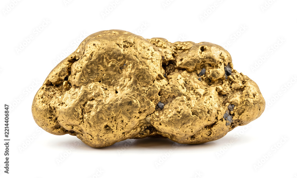 Obraz premium Natural Gold Nugget Isolated on White Background