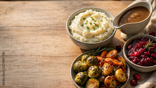 Thanksgiving side dishes background with copy space
