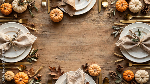 Thanksgiving place settings background with copy space