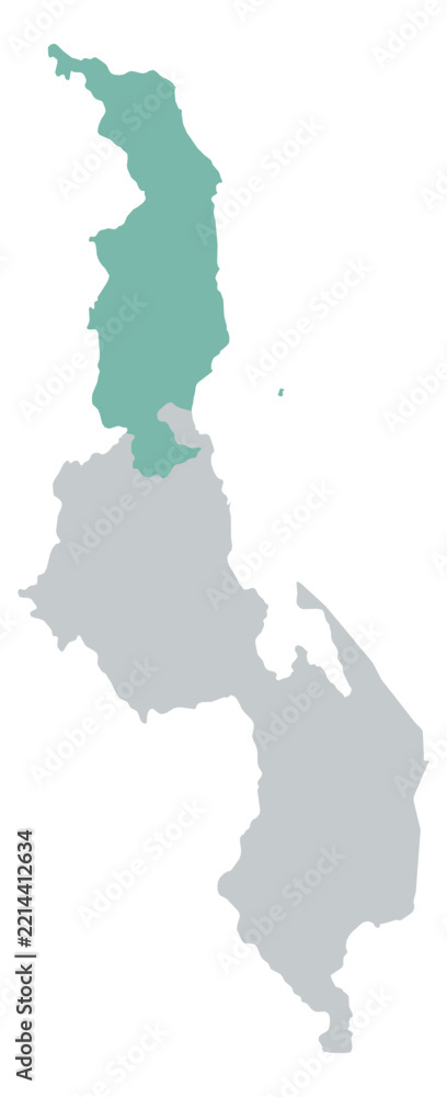 Fototapeta premium Northern Malawi Region highlighted on gray map of Malawi. Administrative region vector